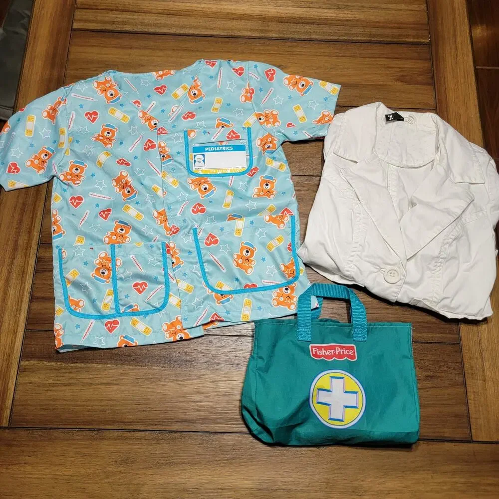 Fisher-Price 4 Piece Doctor Bag, Doctor Coat (Small) & Scrub Top (Small)